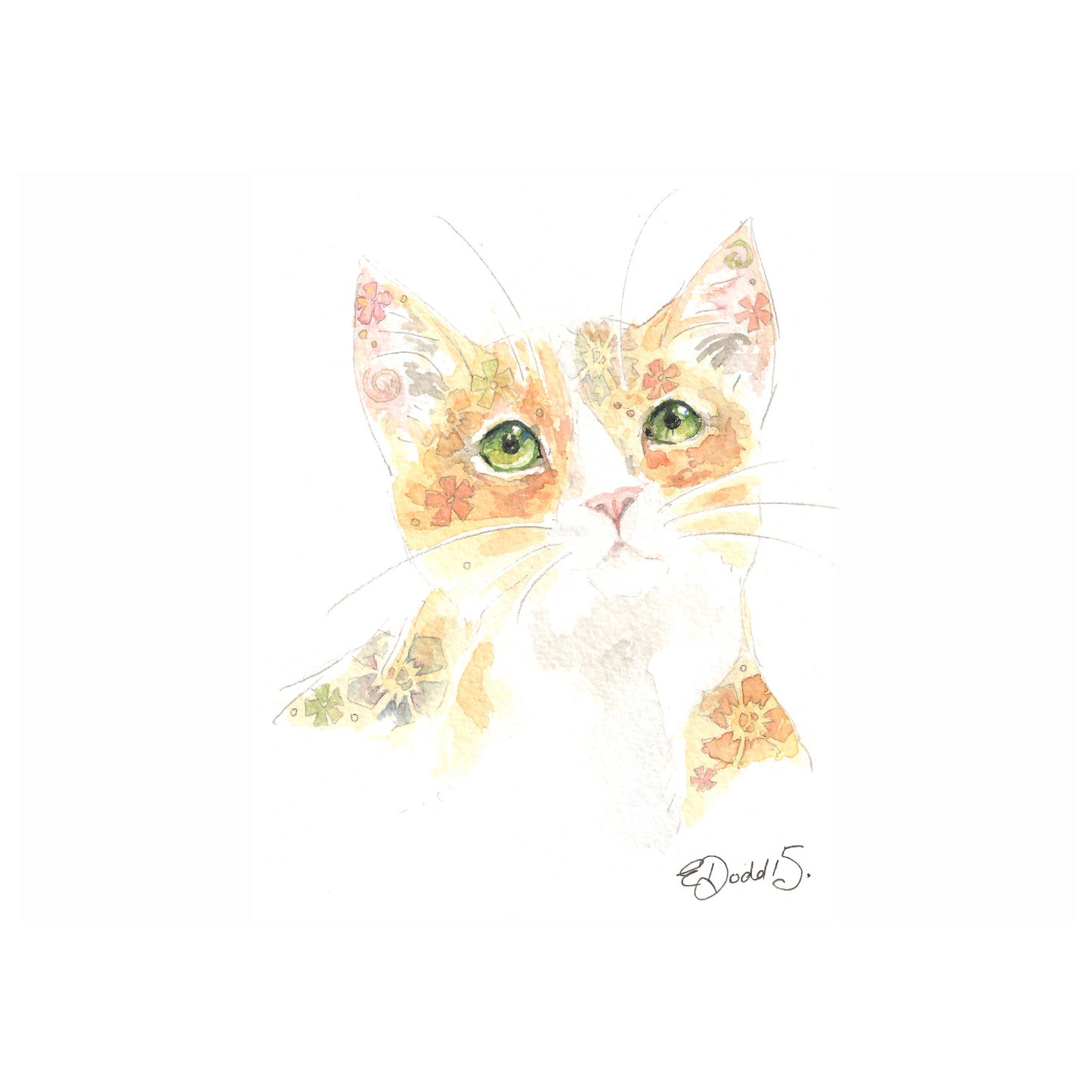 Classic Women’s Crewneck T-shirt – Watercolor Floral Cat