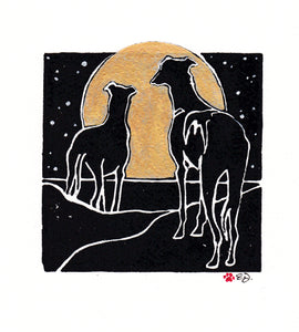 Hand Embellished Lino Print Greyhound