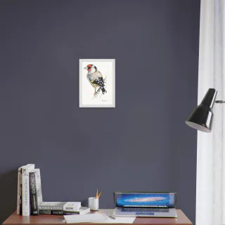 Framed print with a watercolor gold finch
